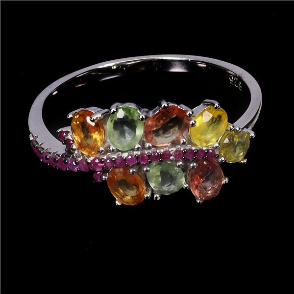 4X3 OVAL CUT SAPPHIRE AND RUBY RING IN 14K WHITE GOLD OVER 925 STERLING SILVER - APPRAISED REPLACEME