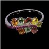 Image 1 : 4X3 OVAL CUT SAPPHIRE AND RUBY RING IN 14K WHITE GOLD OVER 925 STERLING SILVER - APPRAISED REPLACEME