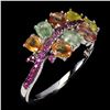 Image 2 : 4X3 OVAL CUT SAPPHIRE AND RUBY RING IN 14K WHITE GOLD OVER 925 STERLING SILVER - APPRAISED REPLACEME