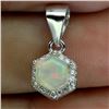 Image 2 : 6 MM CRYSTAL OPAL FULL PLAY OF COLOR PENDANT IN 14K WHITE GOLD OVER 925 STERLING SILVER - APPRAISED 