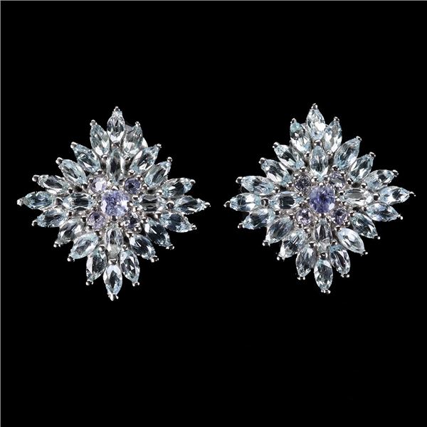 MARQUISE CUT SKY BLUE TOPAZ AND TANZANITE EARRINGS IN 14K WHITE GOLD OVER 925 STERLING SILVER - APPR