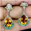 Image 2 : BIG 10X8 MM PEAR CUT CITRINE, EMERALD, PERIDOT AND SAPPHIRE EARRINGS IN 14K WHITE GOLD OVER 925 STER