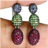 Image 1 : EXQUISITE TSAVORITE GARNET, RUBY AND SAPPHIRE EARRINGS IN 2-TONE BLACK-RHODIUM AND 14K WHITE GOLD OV