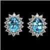 Image 1 : 7X5 MM SWISS BLUE TOPAZ AND CZ EARRINGS IN 14K WHITE GOLD OVER 925 STERLING SILVER