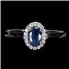 Image 1 : 6X4 MM DARK BLUE SAPPHIRE RING IN 14K WHITE GOLD OVER 925 STERLING SILVER - SIZE 8.5