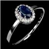 Image 2 : 6X4 MM DARK BLUE SAPPHIRE RING IN 14K WHITE GOLD OVER 925 STERLING SILVER - SIZE 8.5