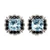 Image 2 : 7MM CUSHION CUT SKY BLUE TOPAZ AND BLACK SPINEL EARRINGS IN 14K WHITE GOLD OVER 925 STERLING SILVER 