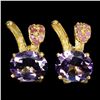 Image 1 : 10X8 MM AMETHYST AND RUBY EARRINGS IN 14K WHITE GOLD OVER 925 STERLING SILVER - APPRAISED REPLACEMEN