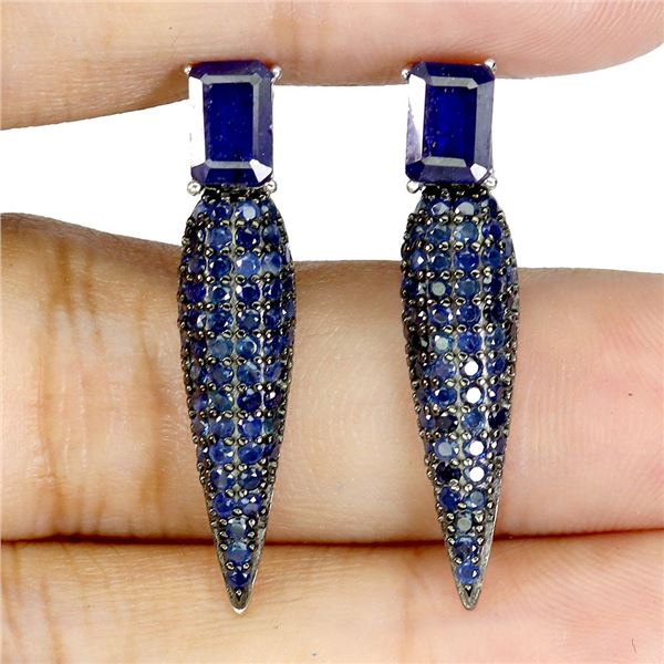 6X4 OCTAGON CUT BLUE SAPPHIRE EARRINGS IN 14K WHITE GOLD OVER 925 STERLING SILVER - APPRAISED REPLAC