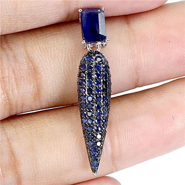 6X4 OCTAGON CUT BLUE SAPPHIRE PENDANT IN 14K WHITE GOLD OVER 925 STERLING SILVER - APPRAISED REPLACE