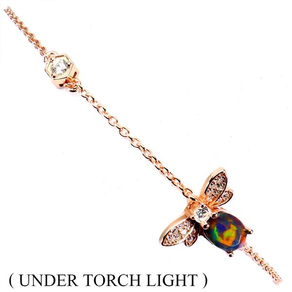 BLACK OPAL AND CZ BRACELET IN 14K ROSE GOLD OVER 925 STERLING SILVER â€“ 8 INCHES 