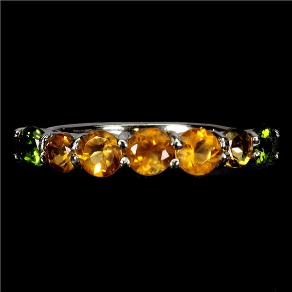 CITRINE AND CHROME DIOPSIDE RING N 14K WHITE GOLD OVER 925 STERLING SILVER â€“ SIZ