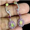 Image 2 : FULL FLASH 6X4 MM OPAL AND RHODOLITE GARNET EARRINGS IN 14K WHITE GOLD OVER 925 STERLING SILVER - AP