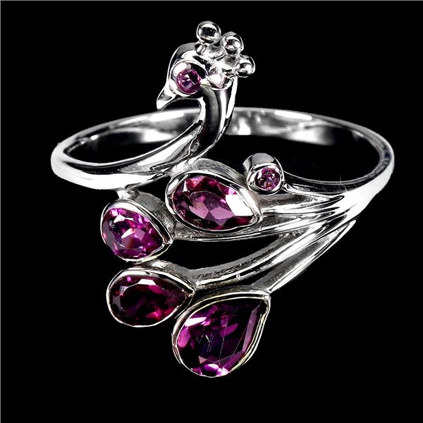 PEAR CUT RHODOLITE GARNET RING IN 14K WHITE GOLD OVER 925 STERLING SILVER â€“ SIZE