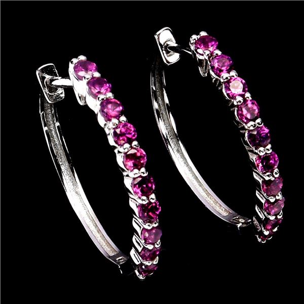 RHODOLITE GARNET EARRINS IN 14K WHITE GOLD OVER 925 STERLING SILVER â€“ SIZE 7