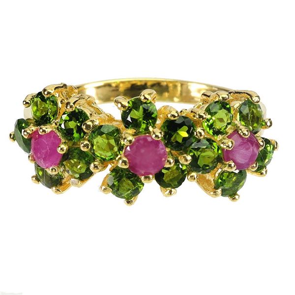 RUBY AND CHROME DIOPSIDE RING IN 14K YELLOW GOLD OVER 925 STERLING SILVER â€“ SIZE
