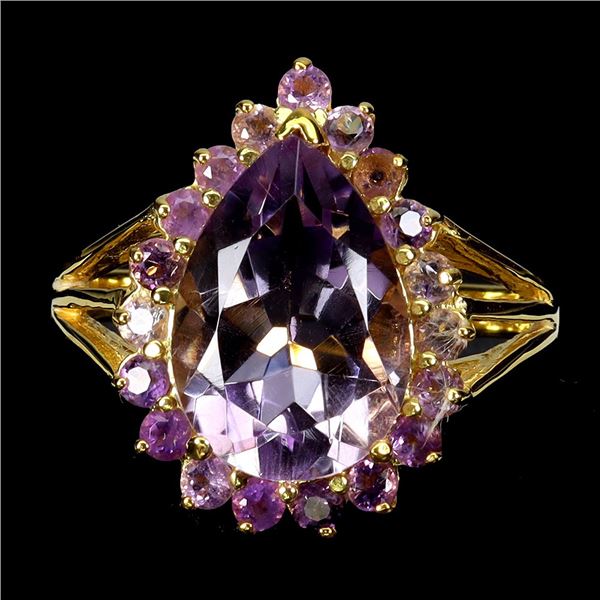 HUGE 13X9 MM AMETHYST RING IN 14K YELLOW GOLD OVER 925 STERLING SILVER â€“ SIZE 7.