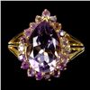 Image 1 : HUGE 13X9 MM AMETHYST RING IN 14K YELLOW GOLD OVER 925 STERLING SILVER â€“ SIZE 7.