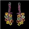 Image 1 : RUBY AND MULTI-COLOR SAPPHIRE EARRINGS IN 14K ROSE GOLD OVER 925 STERLING SILVER - APPRAISED REPLACE