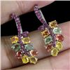 Image 2 : RUBY AND MULTI-COLOR SAPPHIRE EARRINGS IN 14K ROSE GOLD OVER 925 STERLING SILVER - APPRAISED REPLACE