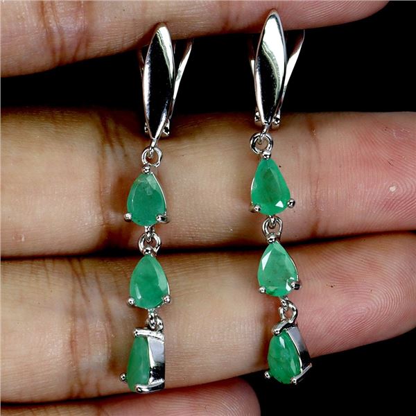 PEAR CUT EMERALD EARRINGS IN 14K WHITE GOLD OVER 925 STERLING SILVER - APPRAISED REPLACEMENT VALUE C