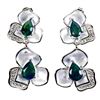 Image 2 : BLACK OPAL AND CZ EARRINGS IN 14K WHITE GOLD OVER 925 STERLING SILVER - APPRAISED REPLACEMENT VALUE 