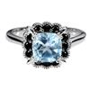 Image 1 : 7MM CUSHION CUT SKY BLUE TOPAZ AND BLACK SPINEL RING IN 14K WHITE GOLD OVER 925 STERLING SILVER â[x=