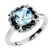 Image 2 : 7MM CUSHION CUT SKY BLUE TOPAZ AND BLACK SPINEL RING IN 14K WHITE GOLD OVER 925 STERLING SILVER â[x=