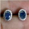 Image 4 : 6X4 MM BLUE SAPPHIRE EARRINGS IN 14K WHITE GOLD OVER 925 STERLING SILVER