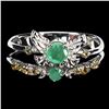 Image 2 : 4 MM ROUND EMERALD AND SAPPHIRE RING IN 14K WHITE GOLD OVER 925 STERLING SILVER - SIZE 7 - APPRAISED