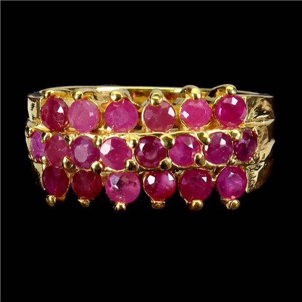 RUBY RING IN 14K YELLOW GOLD OVER 925 STERLING SILVER â€“ SIZE 8 - APPRAISED REPLA