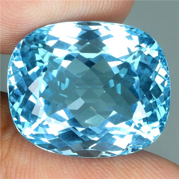 BIG 25.35 CT. 18X15 MM ANTIQUE CUT SWISS BLUE TOPAZ - APPRAISED REPLACEMENT VALUE CAD 1,520