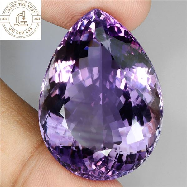 MUSEUM SIZE 81.14 CT. 34X25 MM PEAR CUT DARK PURPLE AMETHYST - APPRAISED REPLACEMENT VALUE CAD 24,59