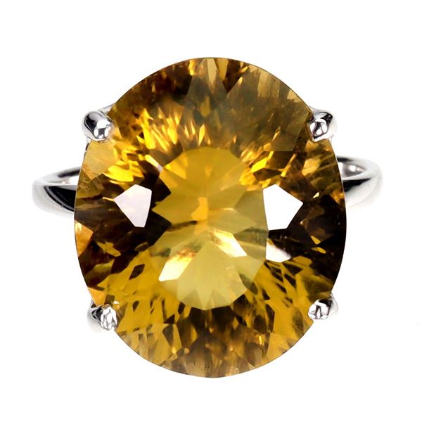 17X14 MM 11 CT. CONCAVE CUT CITRINE RING IN 14K WHITE GOLD OVER 925 STERLING SILVER - SIZE 7 - APPRA