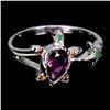Image 1 : TURTLE SHAPED RING WITH RHODOLITE GARNET, EMERALD AND SAPPHIRE IN 14K WHITE GOLD OVER 925 STERLING S