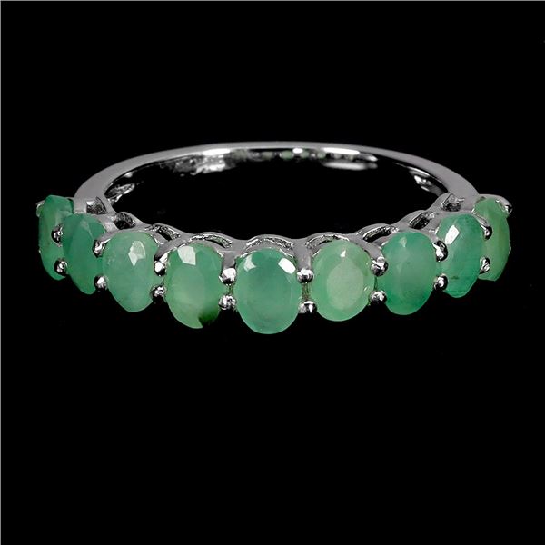 4X3 MM OVAL CUT EMERALD RING IN 14K WHITE GOLD OVER 925 STERLING SILVER â€“ SIZE 7