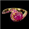 Image 1 : BIG 9X7 MM RUBY CABOCHON AND DIAMOND CUT RUBY RING IN 14K YELLOW GOLD OVER 925 STERLING SILVER â[x=#