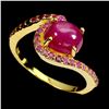 Image 2 : BIG 9X7 MM RUBY CABOCHON AND DIAMOND CUT RUBY RING IN 14K YELLOW GOLD OVER 925 STERLING SILVER â[x=#