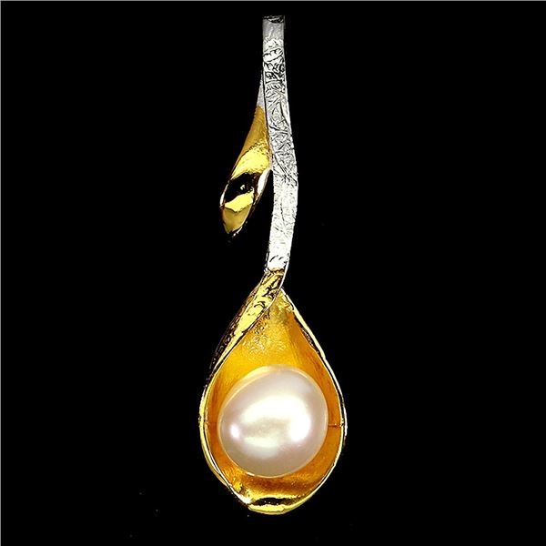 PEARL PENDANT IN 14K 2-TONE YELLOW AND WHITE GOLD OVER 925 STERLING SILVER