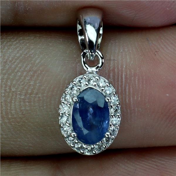 6X4 OVAL CUT BLUE SAPPHIRE PENDANT IN 14K WHITE GOLD OVER 925 STERLING SILVER