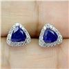 Image 1 : TRILLIANT CUT DARK BLUE SAPPHIRE EARRINGS IN 14K WHITE GOLD OVER 925 STERLING SILVER - SIZE 7 - APPR