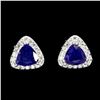 Image 2 : TRILLIANT CUT DARK BLUE SAPPHIRE EARRINGS IN 14K WHITE GOLD OVER 925 STERLING SILVER - SIZE 7 - APPR