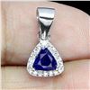 Image 1 : TRILLIANT CUT DARK BLUE SAPPHIRE PENDANT IN 14K WHITE GOLD OVER 925 STERLING SILVER - SIZE 7 - APPRA