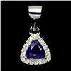Image 2 : TRILLIANT CUT DARK BLUE SAPPHIRE PENDANT IN 14K WHITE GOLD OVER 925 STERLING SILVER - SIZE 7 - APPRA