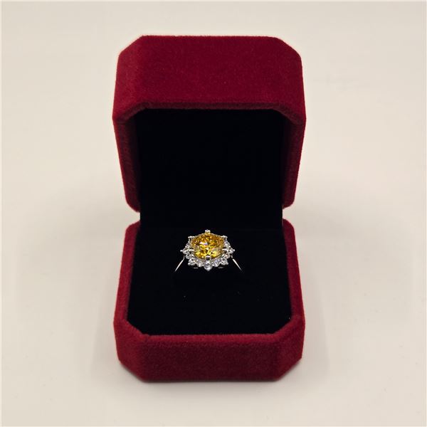 107-3.00 CT GRA CERTIFIED ROUND BRILLIANT CUT MOISSANITE STONE VVS FANCY VIVID YELLOW COLOR WITH 16 