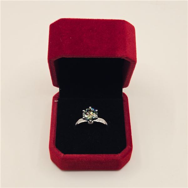 3.00 CT GRA CERTIFIED ROUND BRILLIANT CUT MOISSANITE STONE VVS VIVID GREEN COLOR WITH 30 ROUND BRILL