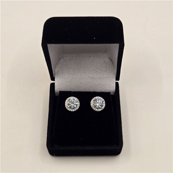 2.00 CT TW GRA CERTIFIED ROUND BRILLIANT CUT MOISSANITE STONE VVS BLUE COLOR WITH 44 ROUND BRILLIANT