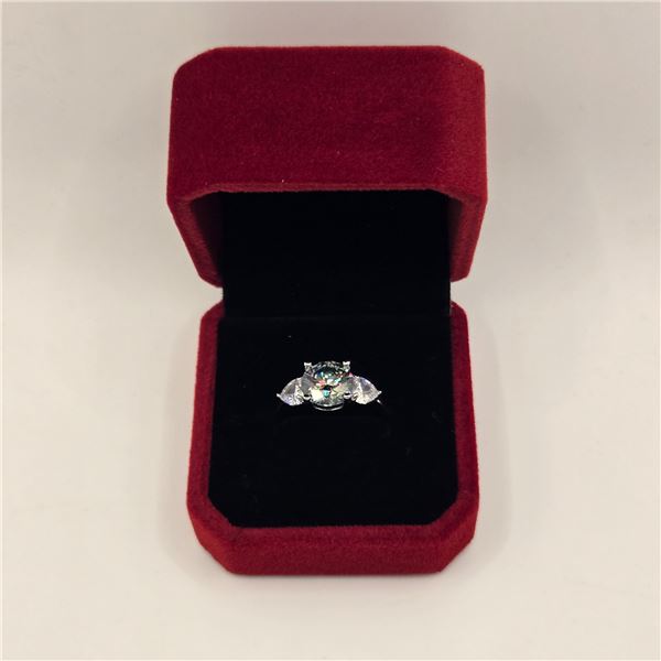 3.00 CT GRA CERTIFIED ROUND BRILLIANT CUT MOISSANITE STONE VVS DARK GREEN COLOR WITH HEART SHAPED BR