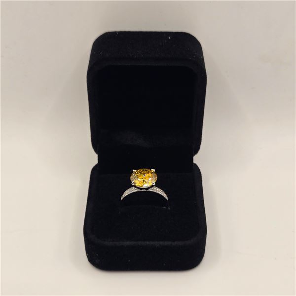 5.00 CT GRA CERTIFIED ROUND BRILLIANT CUT MOISSANITE STONE VVS VIVID YELLOW COLOR WITH 32 ROUND BRIL
