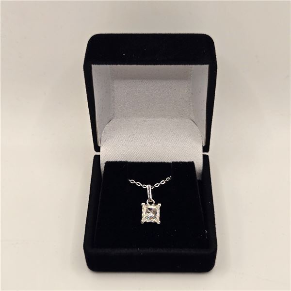 1.00 CT GRA CERTIFIED PRINCESS CUT MOISSANITE STONE VVS D COLOR SET IN 4 CLAW BASKET PENDANT SET IN 